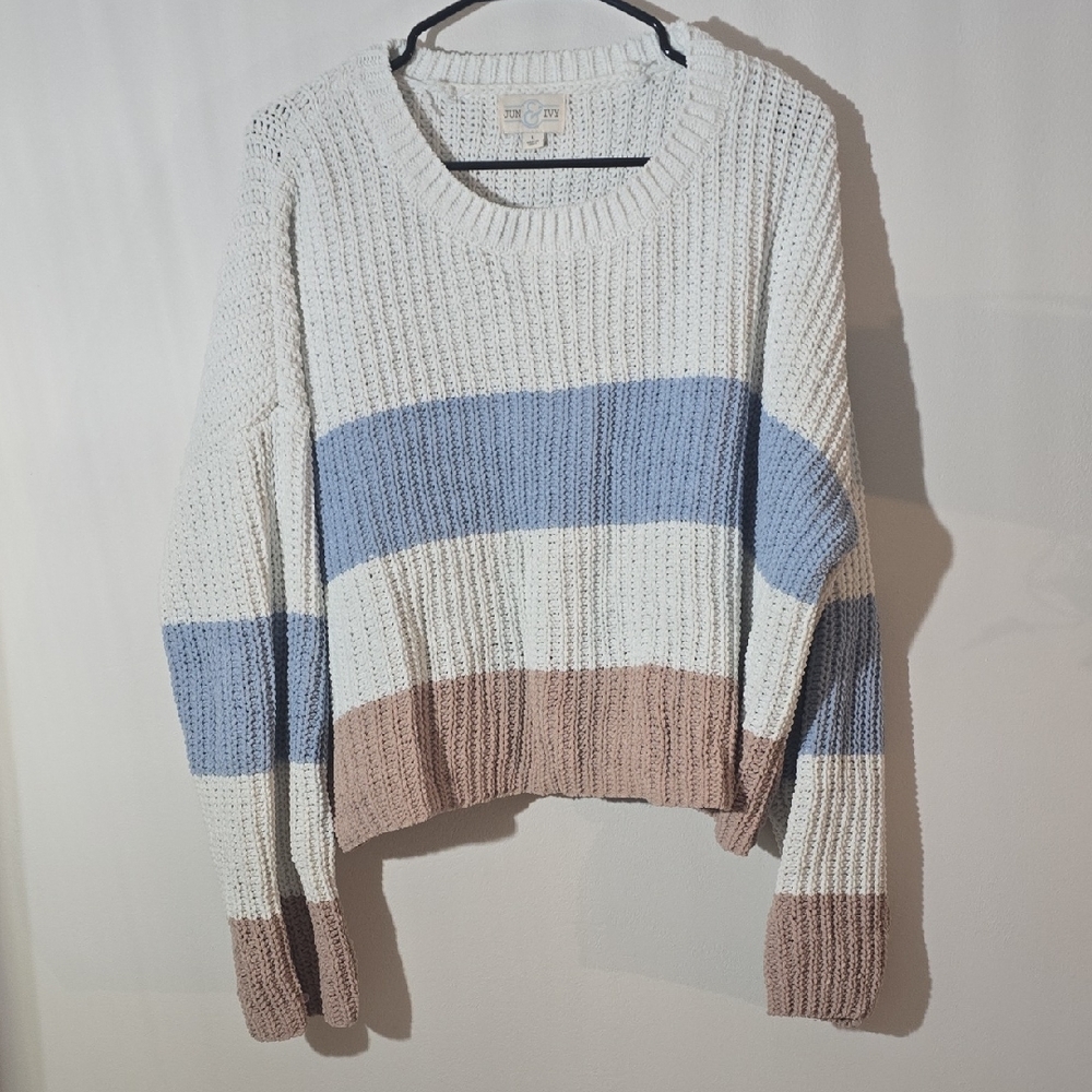 Cozy Striped Blue and Tan Women's Sweater